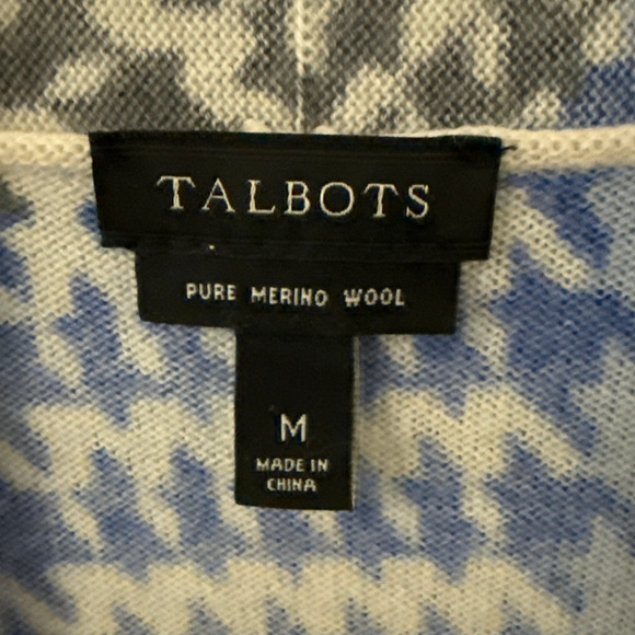 Talbots 100% Pure Merino Wool Houndstooth Paisley Cardigan Sweater Medium - Picture 4 of 8